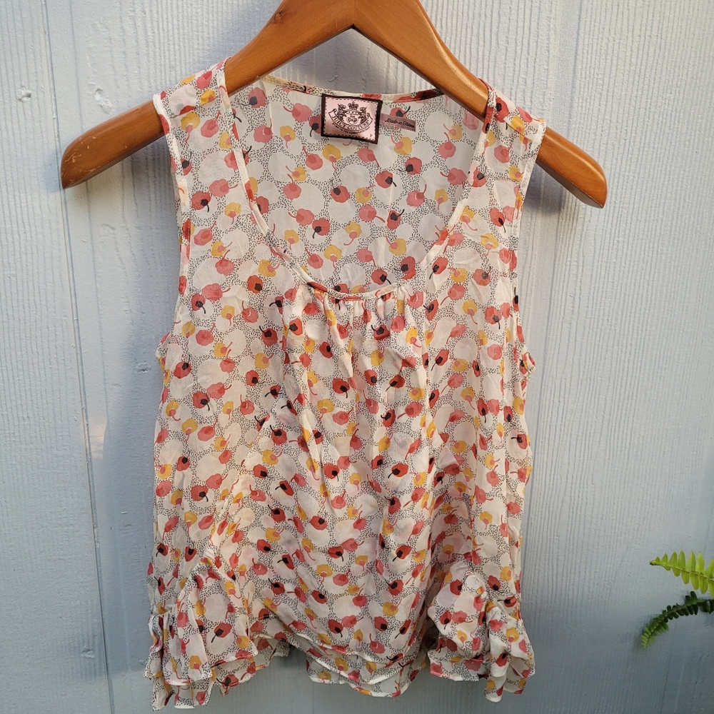 Juicy Couture Floral Silk Sheer Blouse Size Small